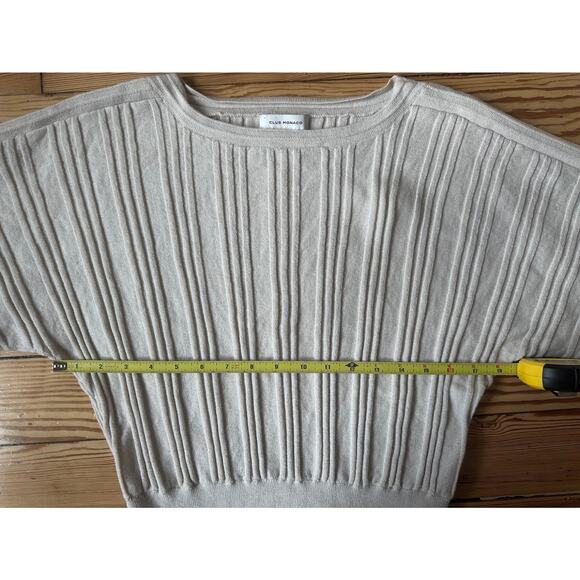 NWOT Club Monaco 100% Wool Cream Ribbed Knit Structured Dolman Sleeve Sweater SP - Picture 7 of 8